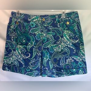 2/$25 Ralph Lauren Blue Aqua White Paisley Floral Cuffed Bermuda Shorts Size 14
